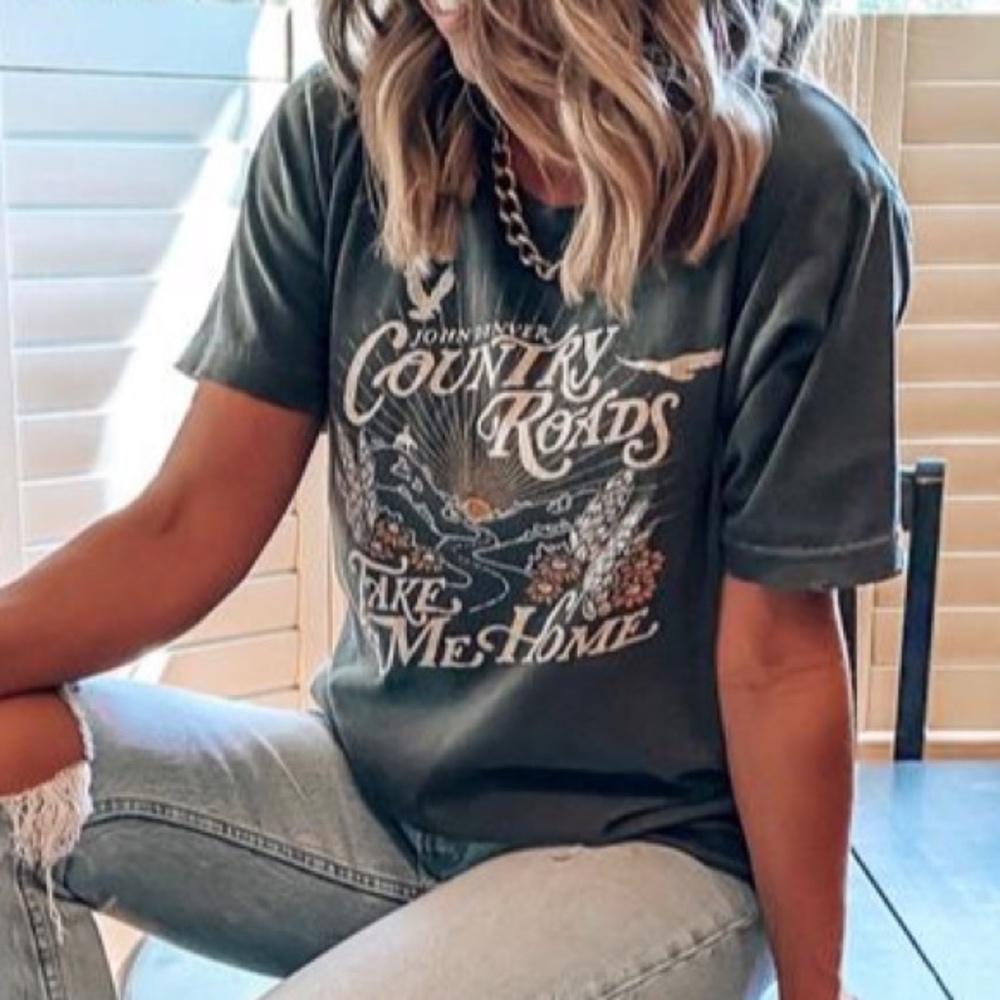 SOLD OUT John Denver Country Roads Dark Gray Graphic Tee - Picture 1 of 5